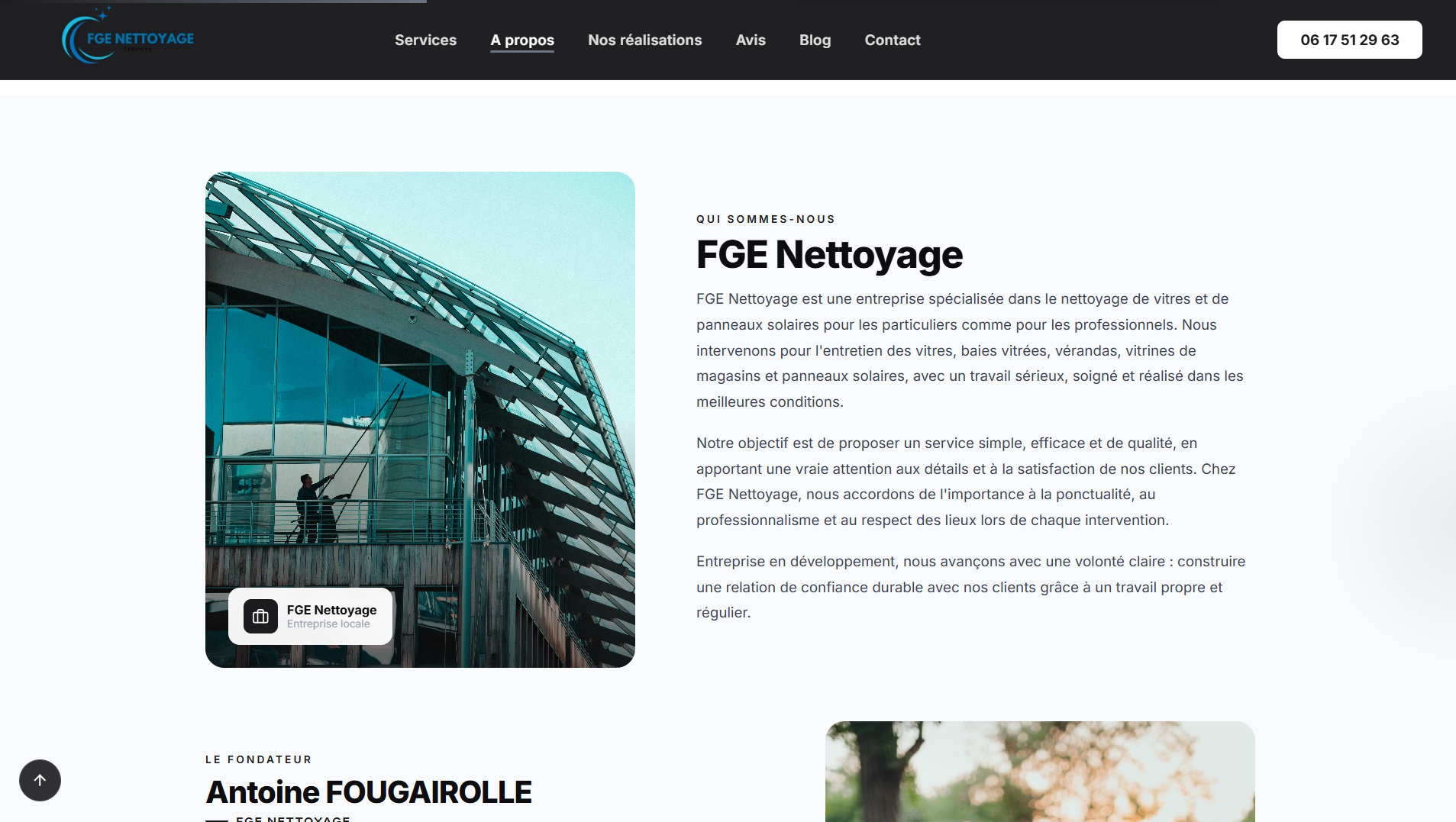 Page à propos du site FGE Nettoyage