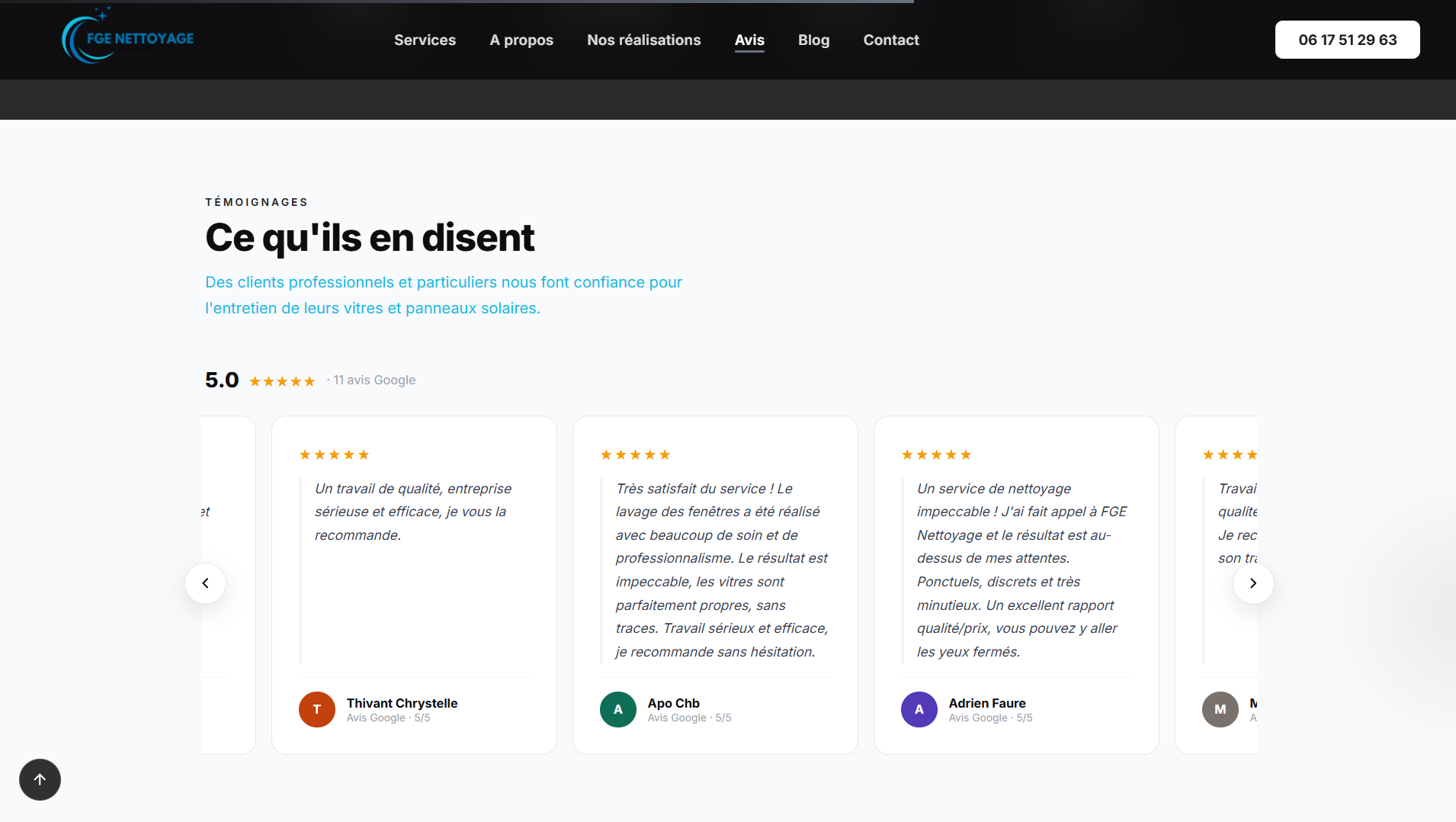 Avis clients Google sur le site FGE Nettoyage