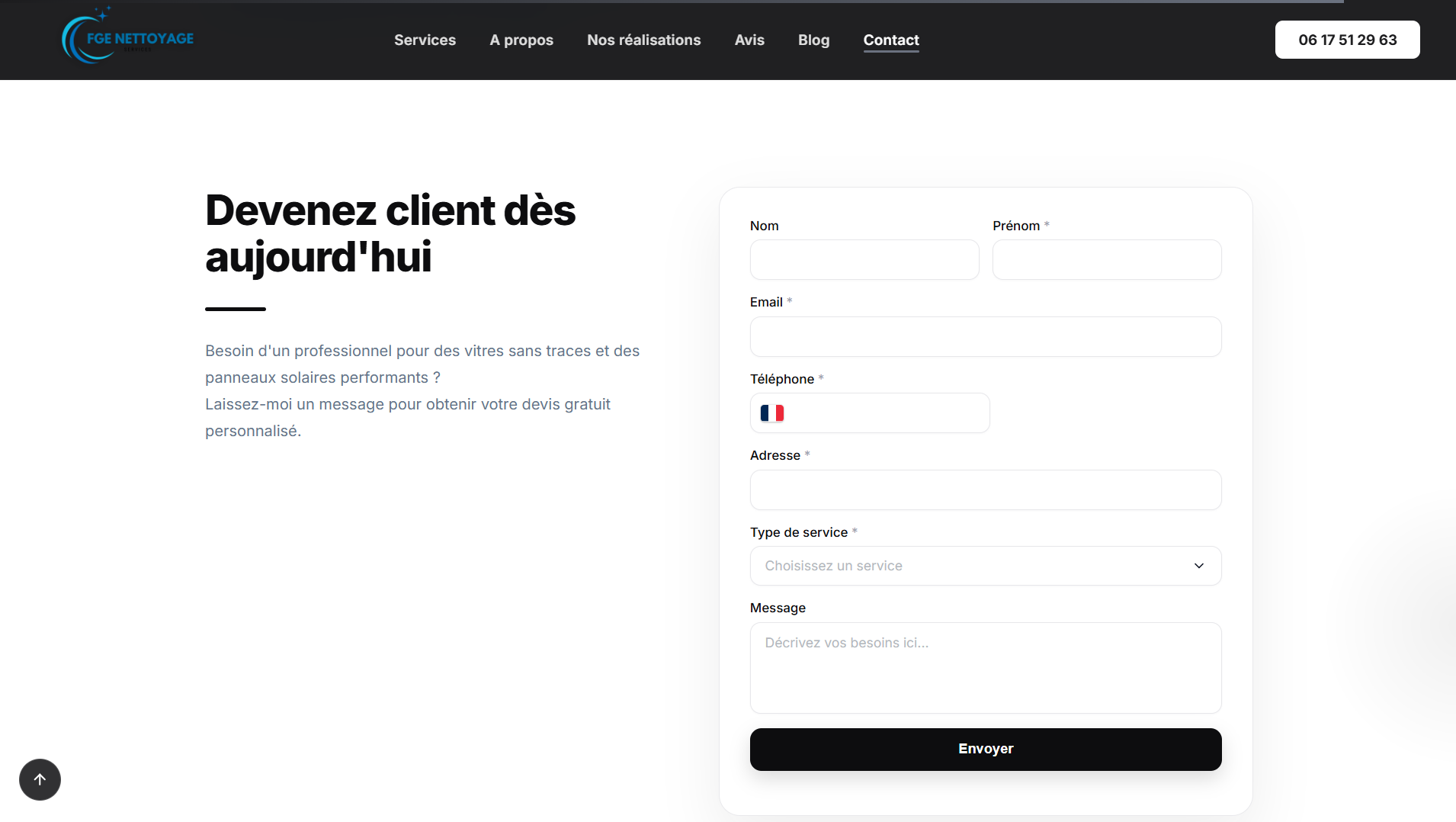 Formulaire de contact du site FGE Nettoyage