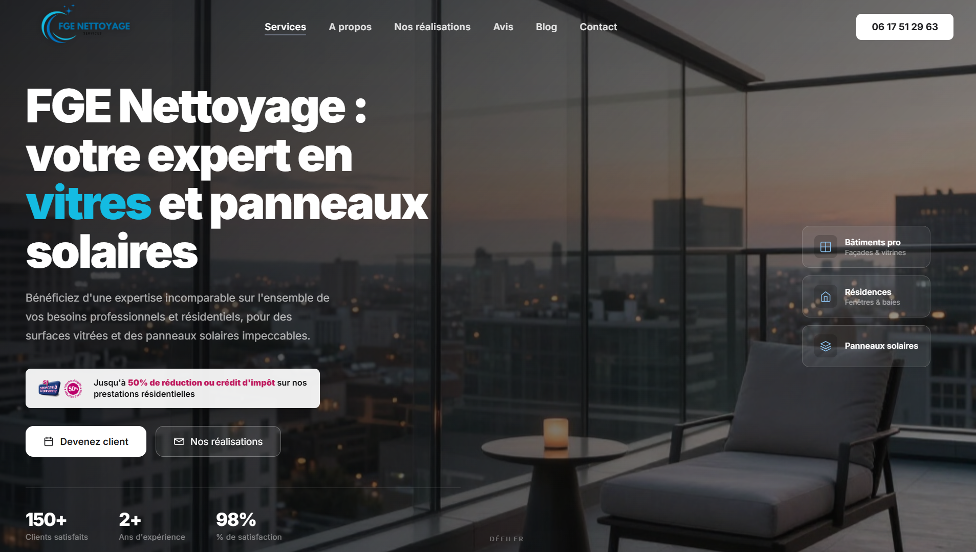 Page d'accueil du site FGE Nettoyage